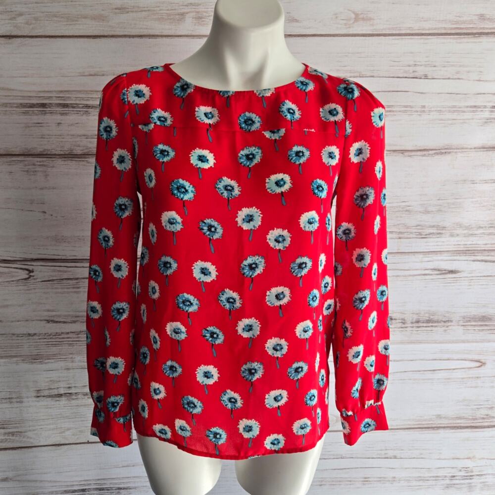 J. Crew Mercantile Red Floral Print Blouse sz XS